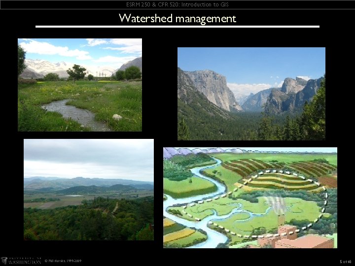 ESRM 250 & CFR 520: Introduction to GIS Watershed management © Phil Hurvitz, 1999