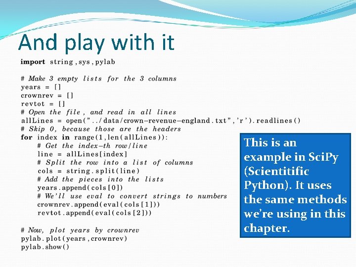 And play with it This is an example in Sci. Py (Scientitific Python). It
