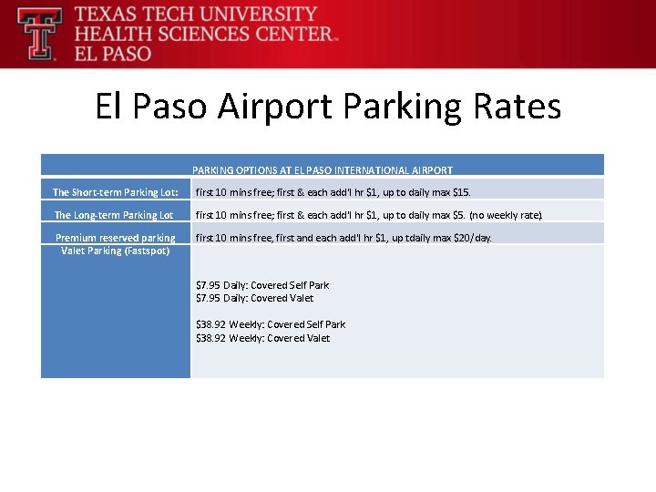 El Paso Airport Parking Rates PARKING OPTIONS AT EL PASO INTERNATIONAL AIRPORT The Short-term