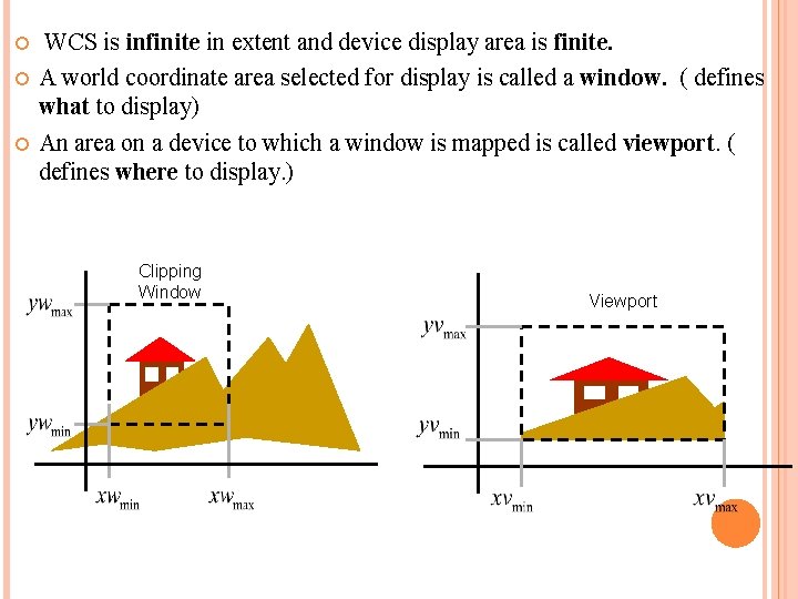  WCS is infinite in extent and device display area is finite. A world