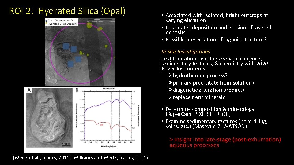 ROI 2: Hydrated Silica (Opal) • Associated with isolated, bright outcrops at varying elevation
