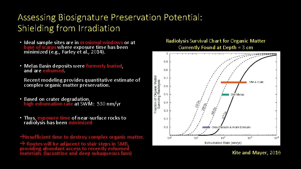 Assessing Biosignature Preservation Potential: Shielding from Irradiation • Ideal sample sites are in erosional