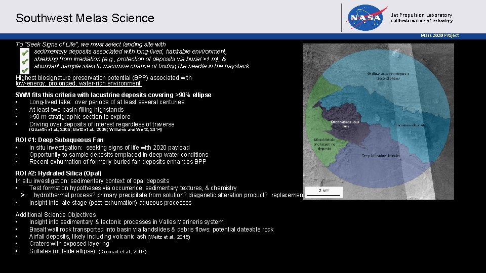 Southwest Melas Science Jet Propulsion Laboratory California Institute of Technology Mars 2020 Project To