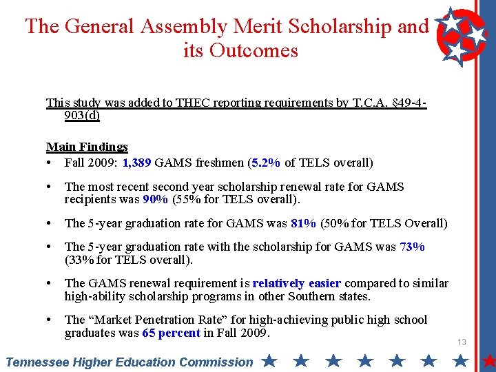 The General Assembly Merit Scholarship and its Outcomes This study was added to THEC