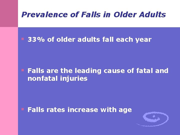 Prevalence of Falls in Older Adults § 33% of older adults fall each year