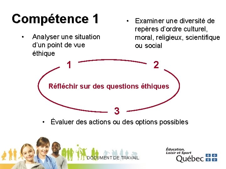 Compétence 1 • • Examiner une diversité de repères d’ordre culturel, moral, religieux, scientifique