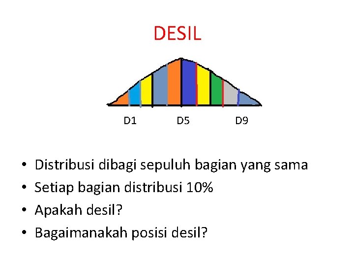 DESIL D 1 • • D 5 D 9 Distribusi dibagi sepuluh bagian yang
