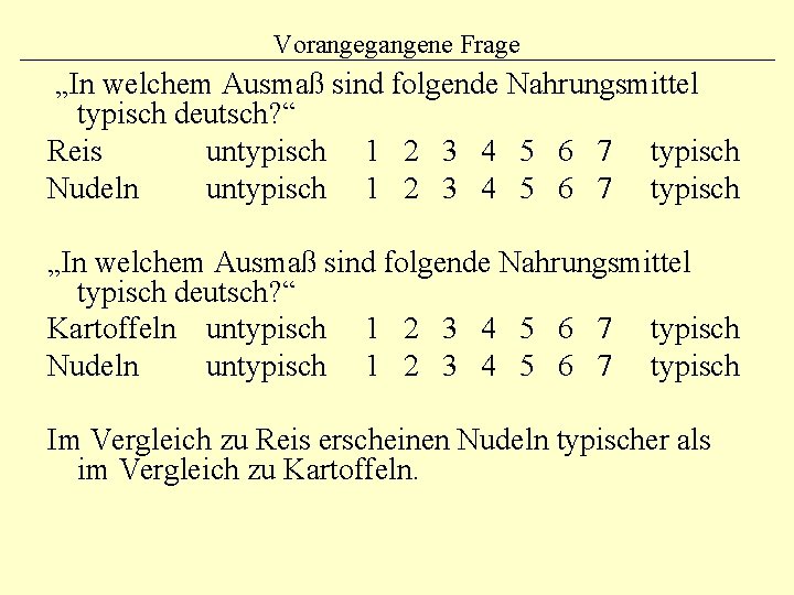 Vorangegangene Frage „In welchem Ausmaß sind folgende Nahrungsmittel typisch deutsch? “ Reis untypisch 1