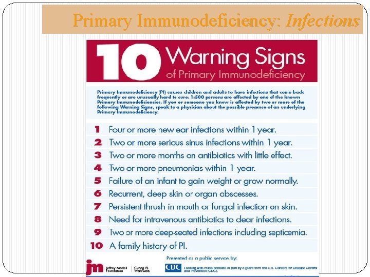 Primary Immunodeficiency: Infections 