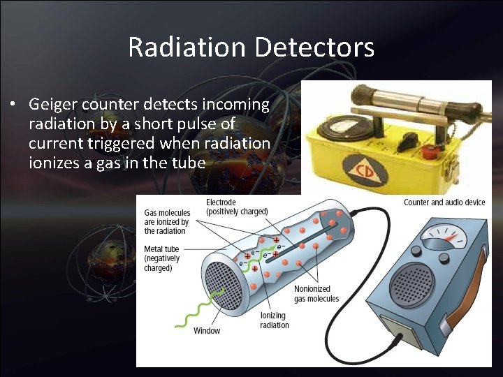 Radiation Detectors • Geiger counter detects incoming radiation by a short pulse of current