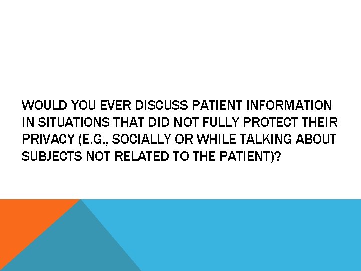 WOULD YOU EVER DISCUSS PATIENT INFORMATION IN SITUATIONS THAT DID NOT FULLY PROTECT THEIR