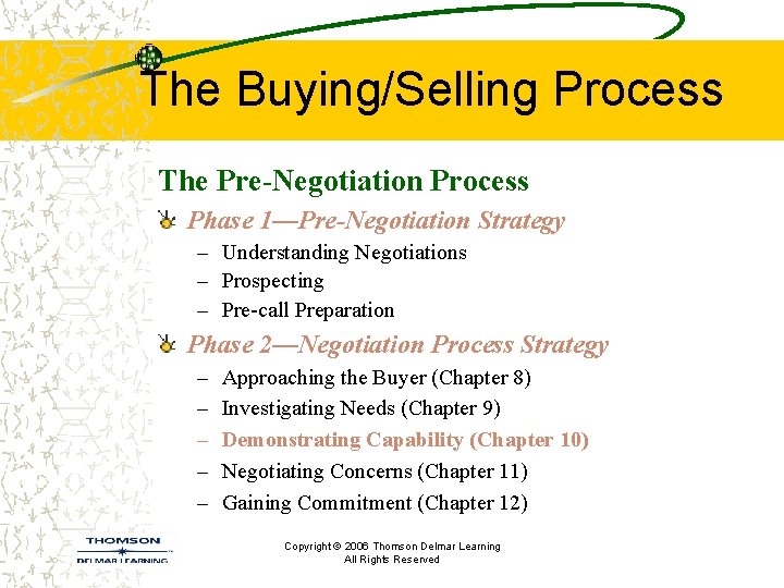 The Buying/Selling Process The Pre-Negotiation Process Phase 1—Pre-Negotiation Strategy – Understanding Negotiations – Prospecting