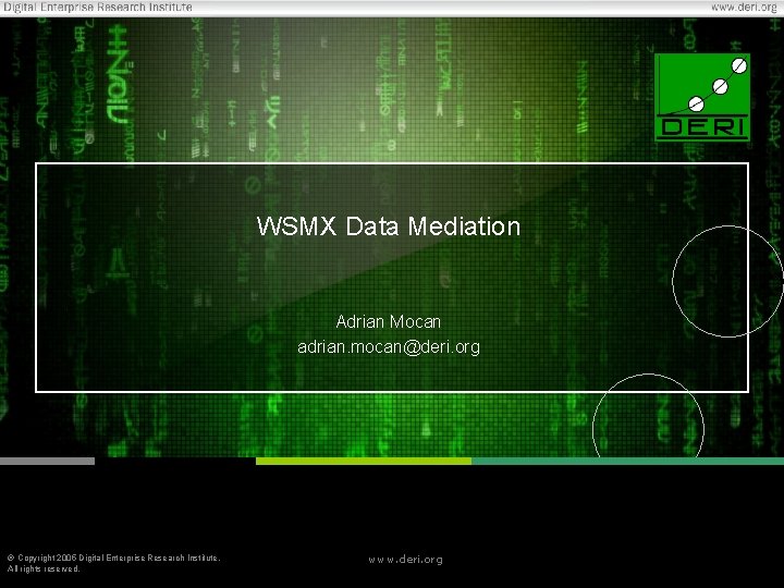 WSMX Data Mediation Adrian Mocan adrian. mocan@deri. org 07. 04. 2005 Copyright 2005 Digital