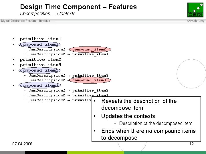 Design Time Component – Features Decomposition → Contexts • • primitive_item 1 compound_item 1