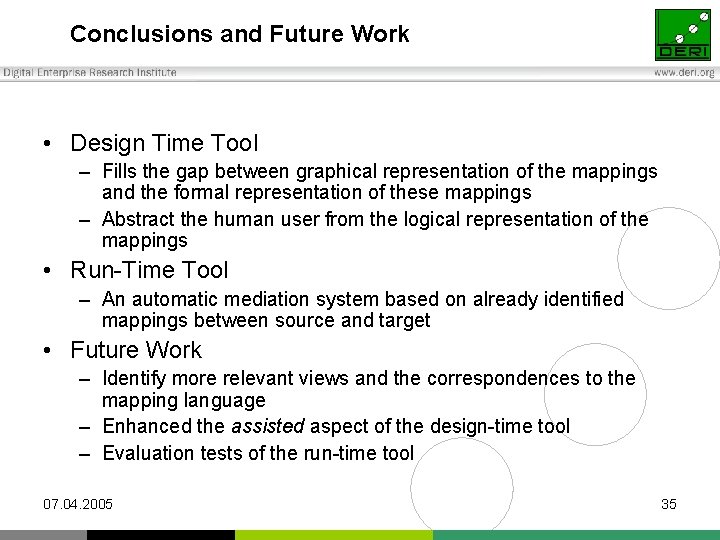 Conclusions and Future Work • Design Time Tool – Fills the gap between graphical