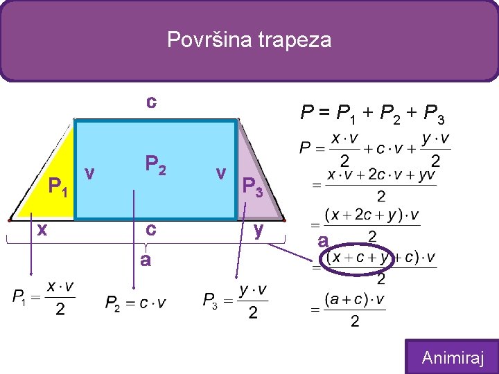 Površina trapeza c P 1 x v P 2 c a P = P