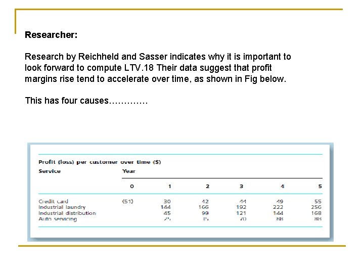 Researcher: Research by Reichheld and Sasser indicates why it is important to look forward