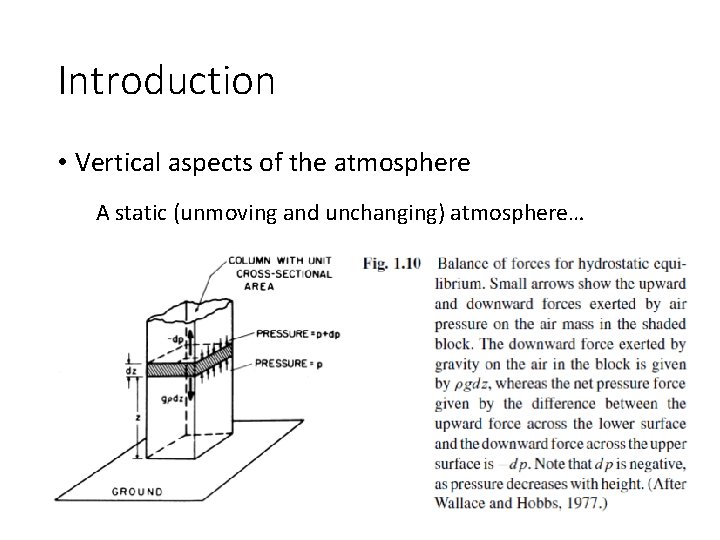 Introduction • Vertical aspects of the atmosphere A static (unmoving and unchanging) atmosphere… •