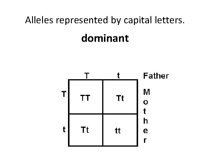 Alleles represented by capital letters. dominant 