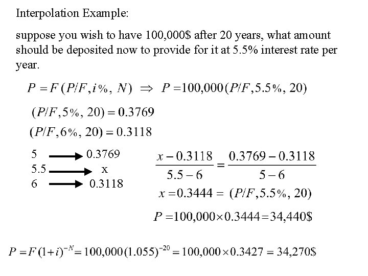 Interpolation Example: suppose you wish to have 100, 000$ after 20 years, what amount