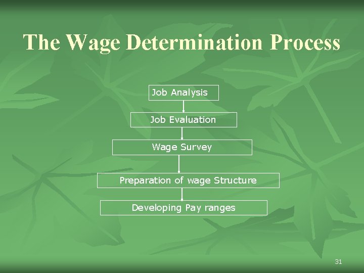 The Wage Determination Process Job Analysis Job Evaluation Wage Survey Preparation of wage Structure