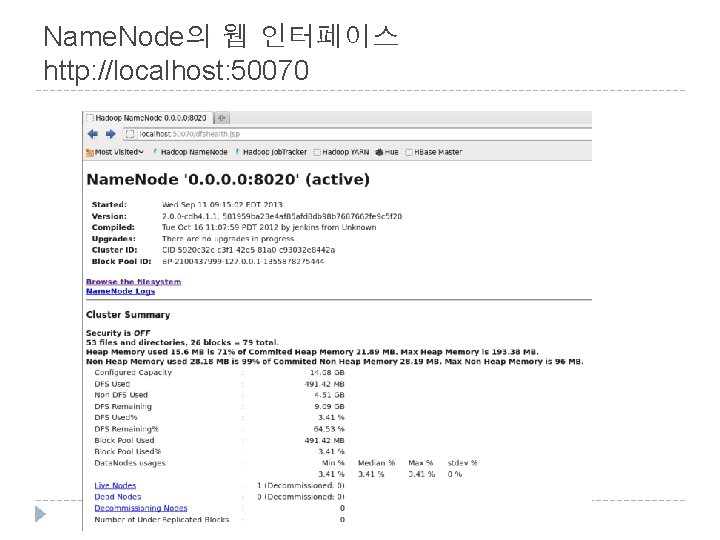 Name. Node의 웹 인터페이스 http: //localhost: 50070 