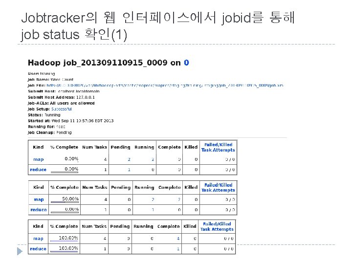 Jobtracker의 웹 인터페이스에서 jobid를 통해 job status 확인(1) 