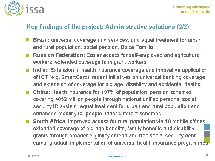 Promoting excellence in social security Key findings of the project: Administrative solutions (2/2) n