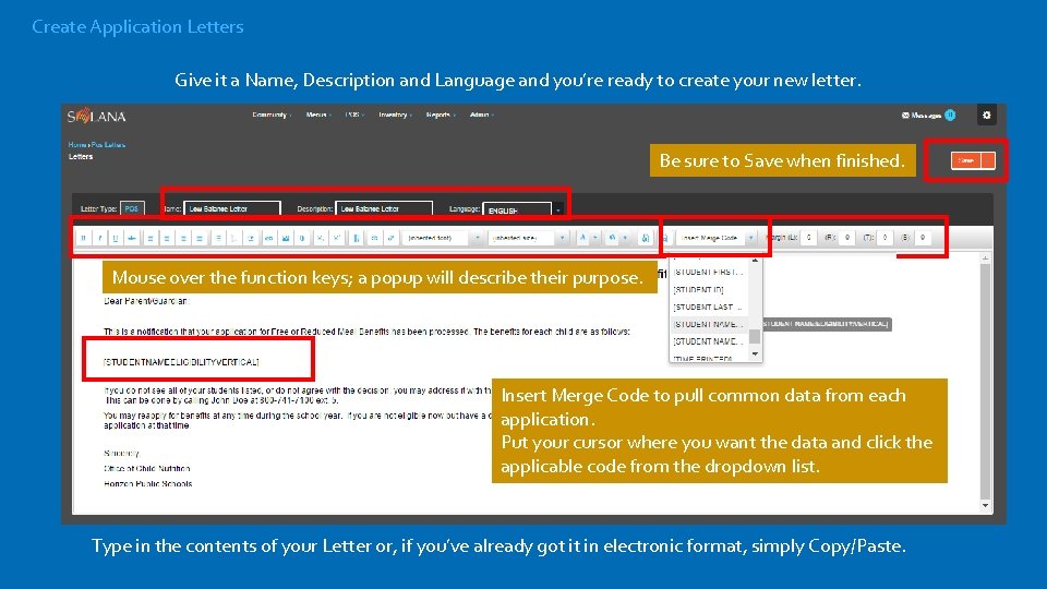 Create Application Letters Give it a Name, Description and Language and you’re ready to