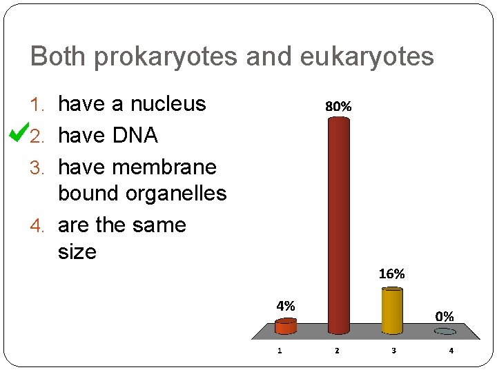 Both prokaryotes and eukaryotes 1. have a nucleus 2. have DNA 3. have membrane