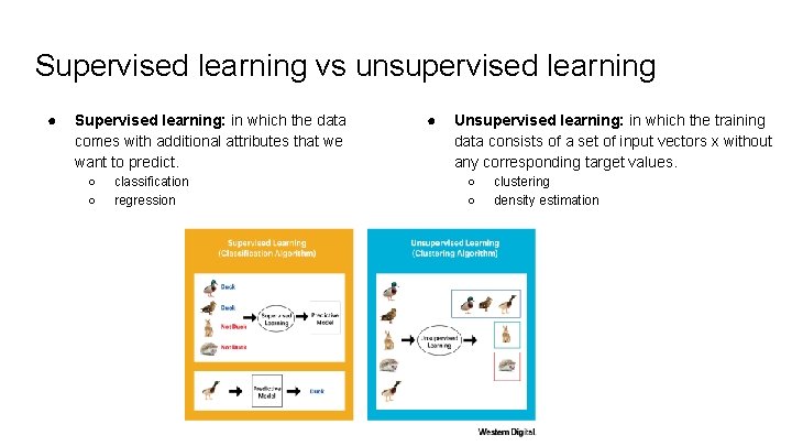 Supervised learning vs unsupervised learning ● Supervised learning: in which the data comes with