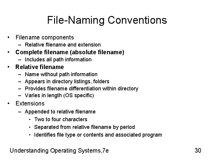 File-Naming Conventions • Filename components – Relative filename and extension • Complete filename (absolute
