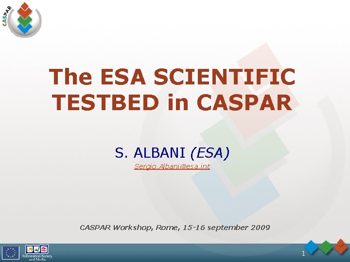 The ESA SCIENTIFIC TESTBED in CASPAR S. ALBANI (ESA) Sergio. Albani@esa. int CASPAR Workshop,