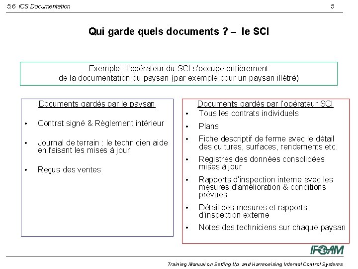 5. 6 ICS Documentation 5 Qui garde quels documents ? – le SCI Exemple