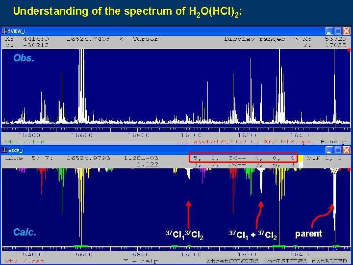 Understanding of the spectrum of H 2 O(HCl)2: Obs. Calc. 37 Cl 1 2