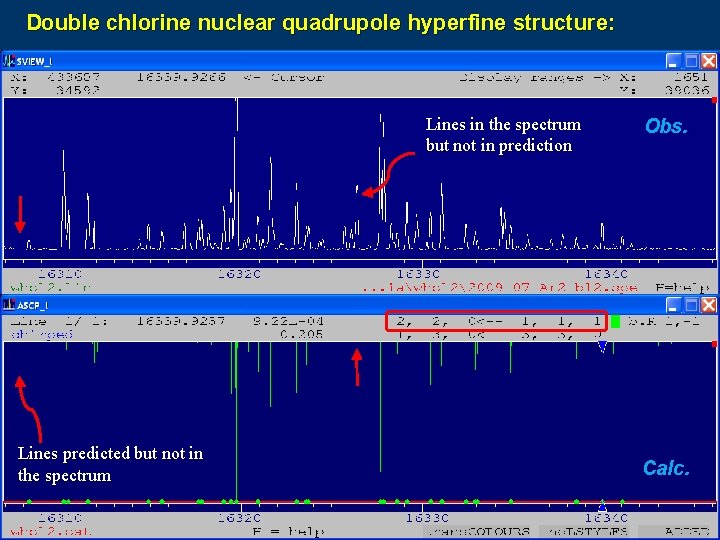 Double chlorine nuclear quadrupole hyperfine structure: Lines in the spectrum but not in prediction