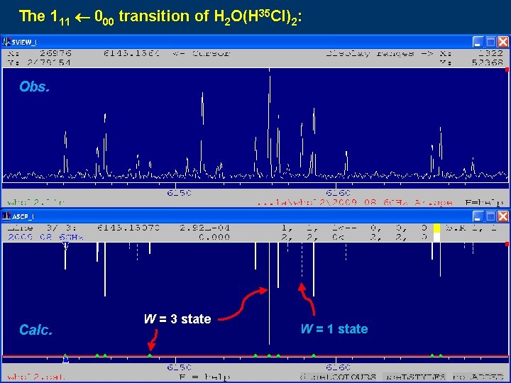 The 111 000 transition of H 2 O(H 35 Cl)2: Obs. Calc. W =