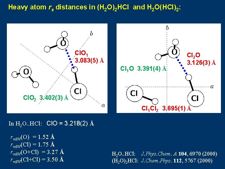 Heavy atom rs distances in (H 2 O)2 HCl and H 2 O(HCl)2: Cl.