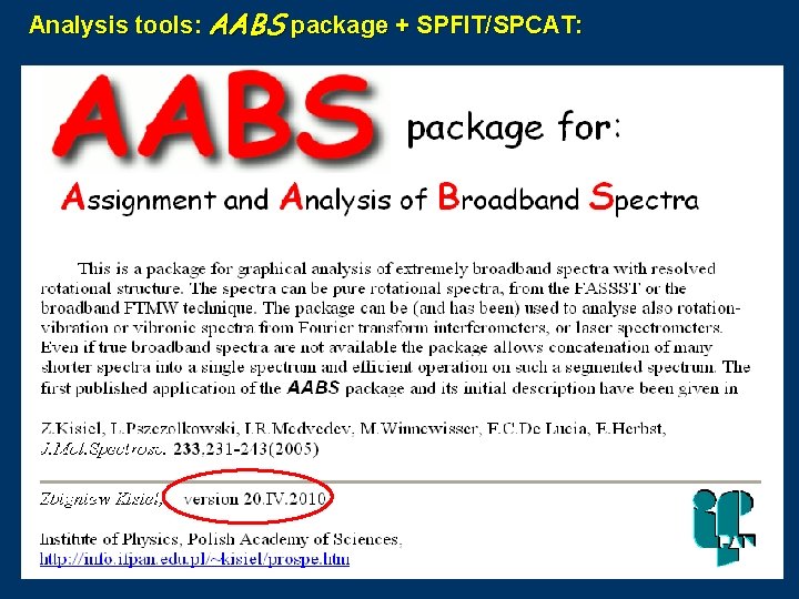 Analysis tools: AABS package + SPFIT/SPCAT: 