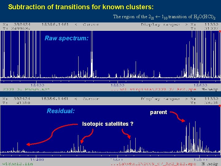 Subtraction of transitions for known clusters: The region of the 221 110 transition of