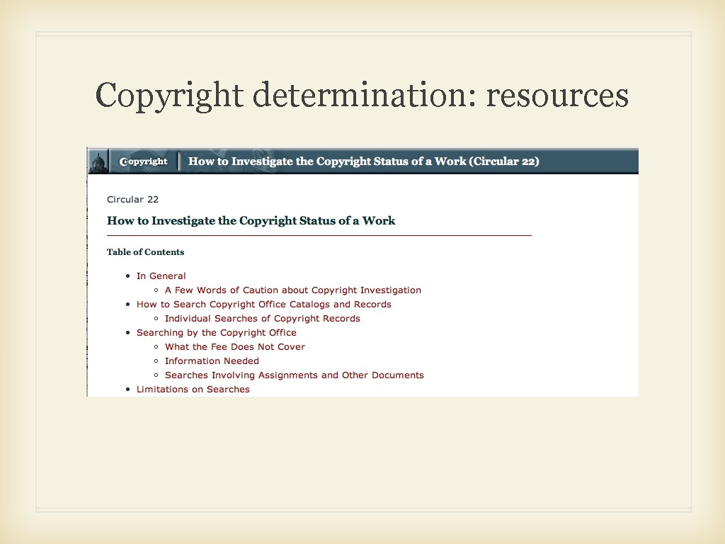 Copyright determination: resources 