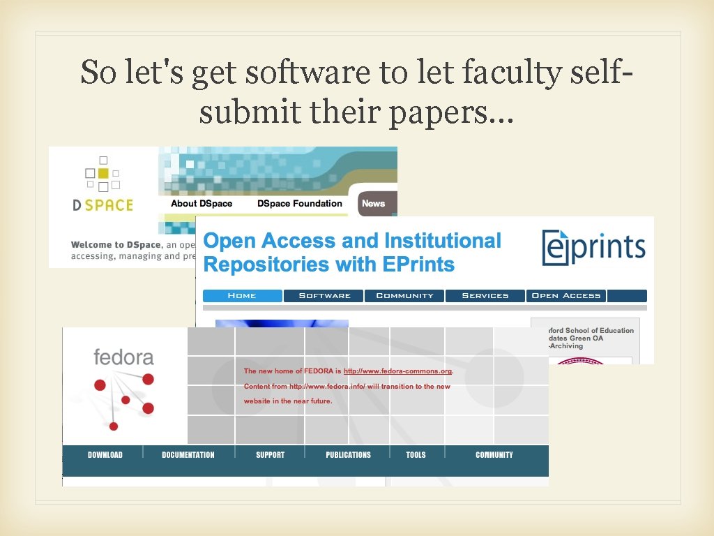 So let's get software to let faculty selfsubmit their papers. . . 