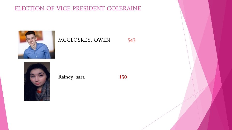 ELECTION OF VICE PRESIDENT COLERAINE MCCLOSKEY, OWEN Rainey, sara 543 150 