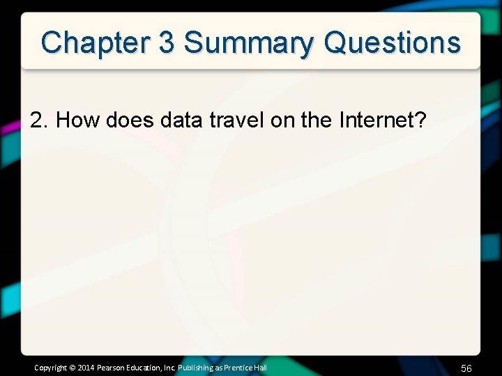 Chapter 3 Summary Questions 2. How does data travel on the Internet? Copyright ©