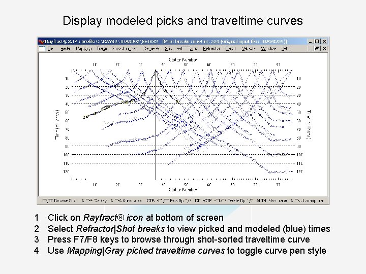 Display modeled picks and traveltime curves 1 2 3 4 Click on Rayfract® icon