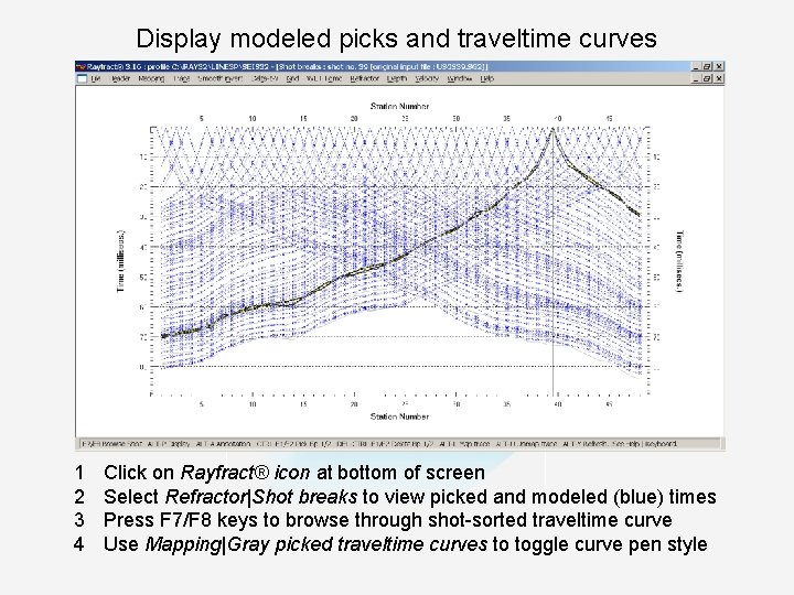 Display modeled picks and traveltime curves 1 2 3 4 Click on Rayfract® icon