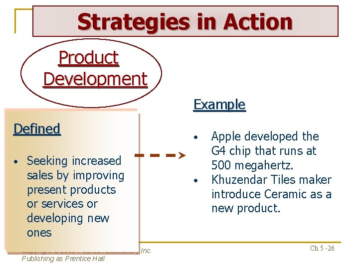 Strategies in Action Product Development Example Defined • Seeking increased sales by improving present