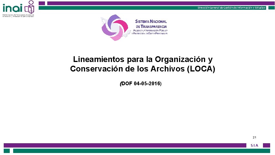 Dirección General de Gestión de Información y Estudios Lineamientos para la Organización y Conservación