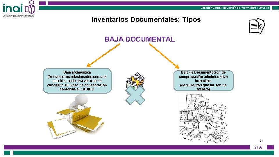 Dirección General de Gestión de Información y Estudios Inventarios Documentales: Tipos BAJA DOCUMENTAL Baja