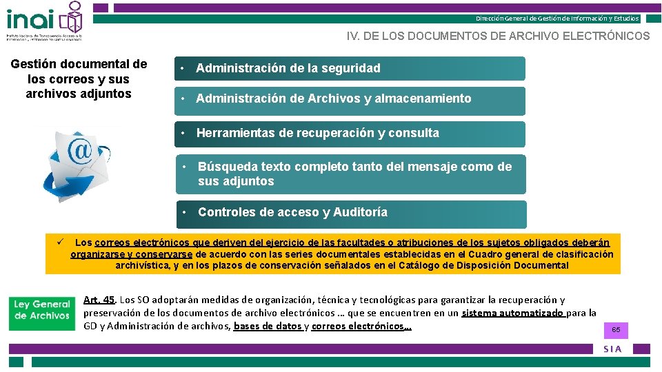 Dirección General de Gestión de Información y Estudios IV. DE LOS DOCUMENTOS DE ARCHIVO